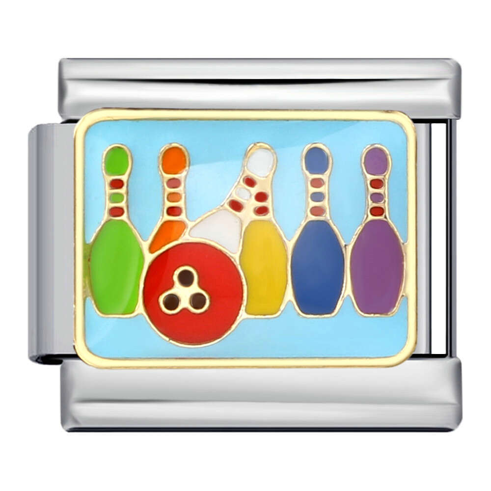 Ball Sports Pattern Italian Modular Titanium Steel Welded Enamel Bracelet Italian Charm Links Stainless Steel Fit 9mm Bracelet Jewelry DIY Making Gift