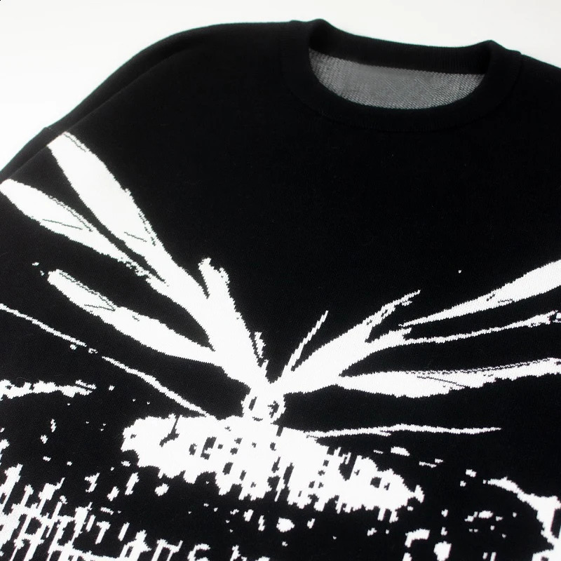 Y2K dark Pattern Black Sweater Mens Knitted Pullover Winter Fashion Harajuku Retro Unisex 240912