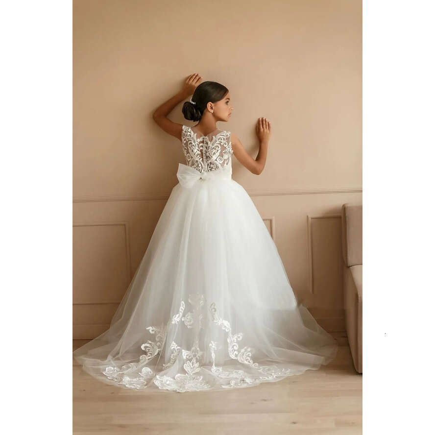 Dress Girl Boho Wer Tutu Ivory Tulle Lace Ballgown First Communion Gown Little Kid Infant Toddler Christening Baptism Junior Bridesmaid Wedding Guest