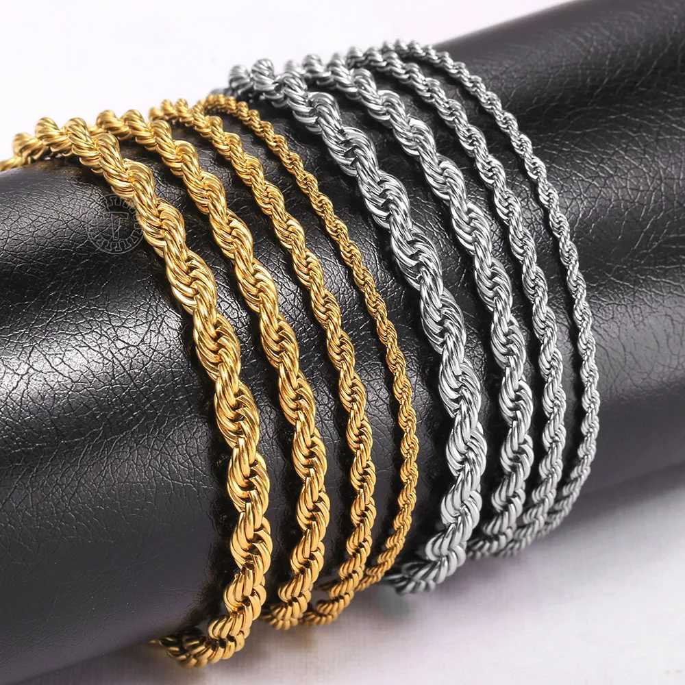 2-6mm Gold Silver Color Rope Chain Bracelets For Men Women Stainless Steel Twisted Rope Link Chain Anklet Adjustable DKB682X240913