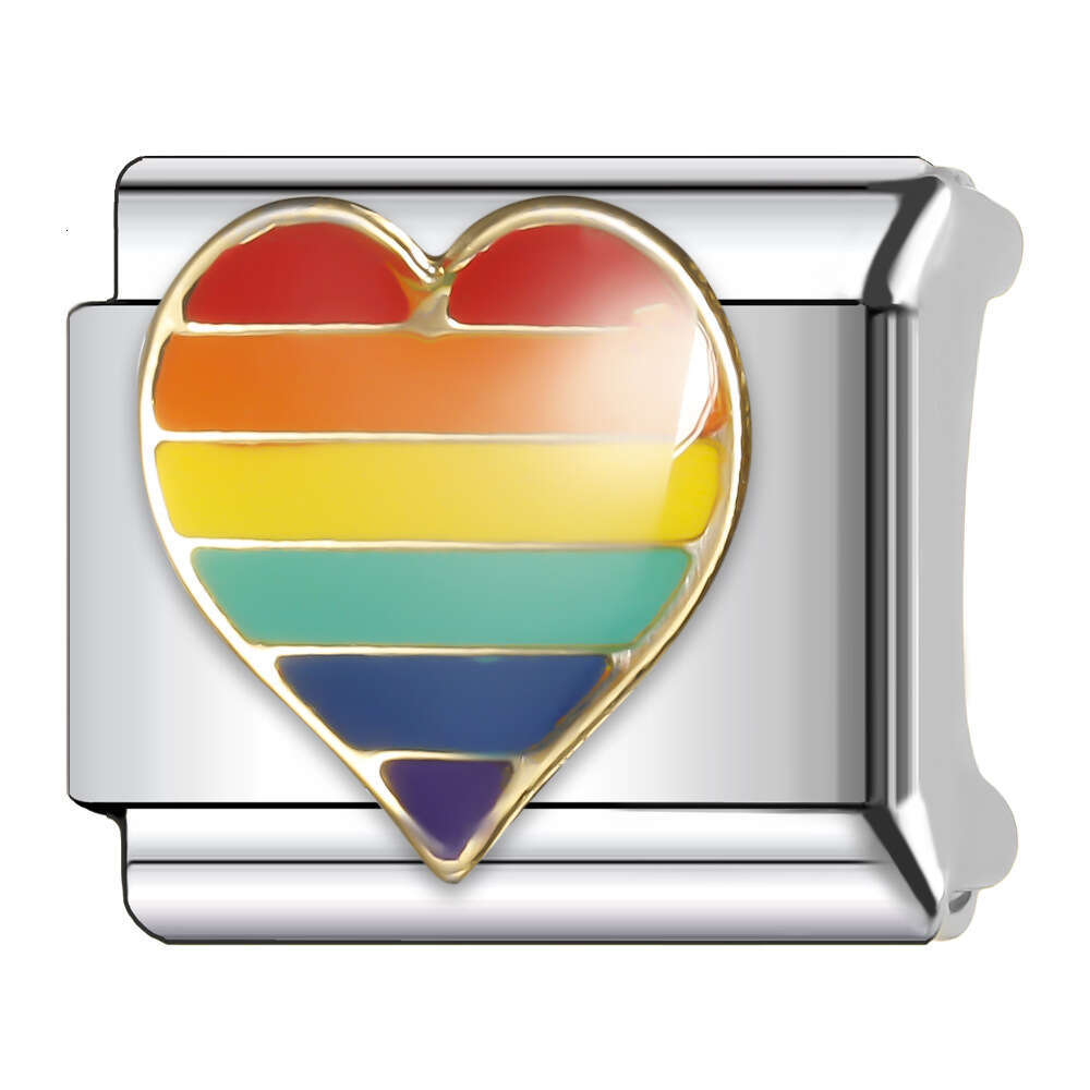 New Women's Gift rainbow heart Bead Italian Charms Links Bangle Beads Fit 9mm Stainless Steel Bracelet Making DIY For Women Fashion Jewelry