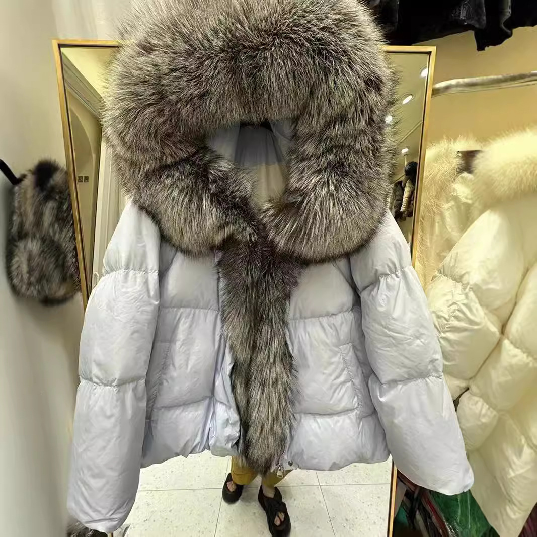 24 new fur collar duck down women's fashion high-end real sier fox bread jacket