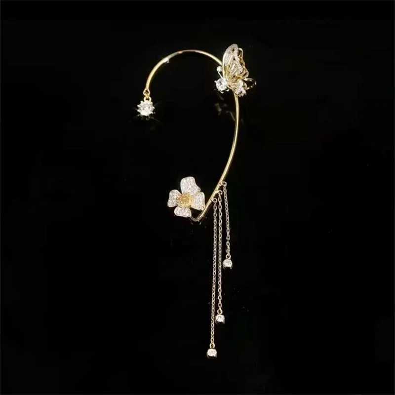 Korean Sparkling Zircon Flower Butterfly Ear Cuff Without Piercing Tassel Clip Earrings for Women Simple Ear Clip Fine JewelryX240913