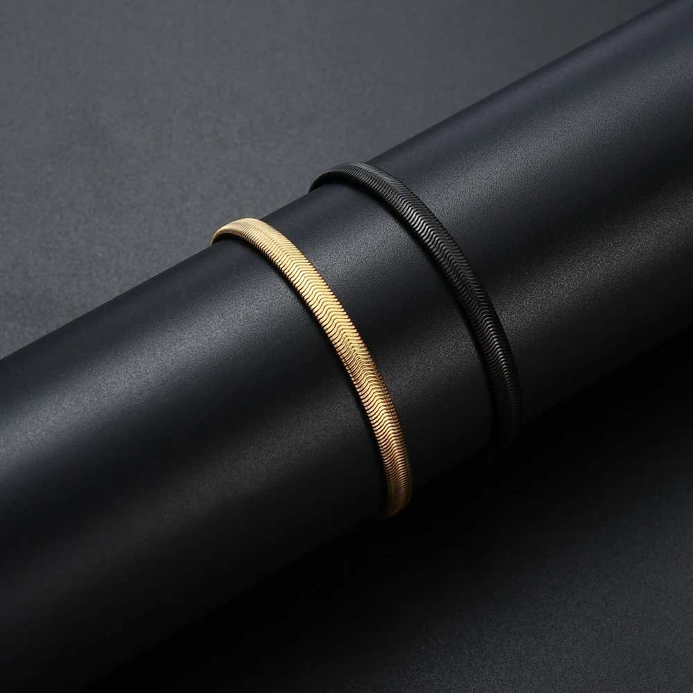 New Arrival 6MM 316L Stainless Steel Flat Snake Chain Bracelet Fashion Gold Black Color Link Bracelet For Men and WomenX240913