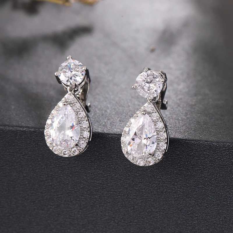High Quality Geometric Drop Colorful Zircon Clip on Earring for Women Without Piercing Ear Clip for Women Luxury Wedding JewelryX240913