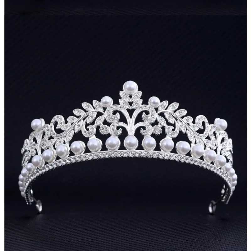 Trendy Crystal Crown Silver Gold Color Rhinestone Tiaras Pearl Diadem Headdress Bridal Weddin Prom Hair Accessories JewelryX240913