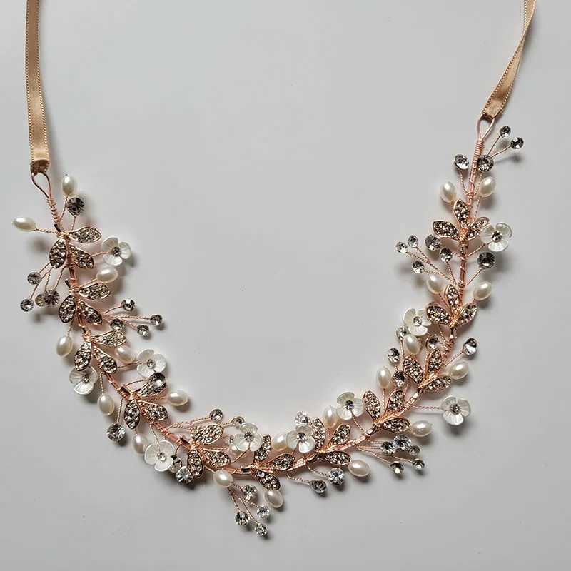 SLBRIDAL Handmade Rhinestones Crystal Pearls Floral Leaf Bridal Wedding Tiara Headband Headpieces Women Jeweley Hair accessoriesX240913