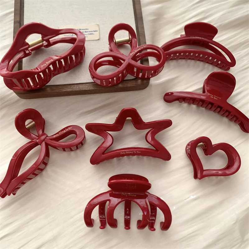 French Red Collection! Large Grip Letters Gold Label Back Head Updo Shark Clip Hair Accessories Headwear Hairpin Hair ClawX2409