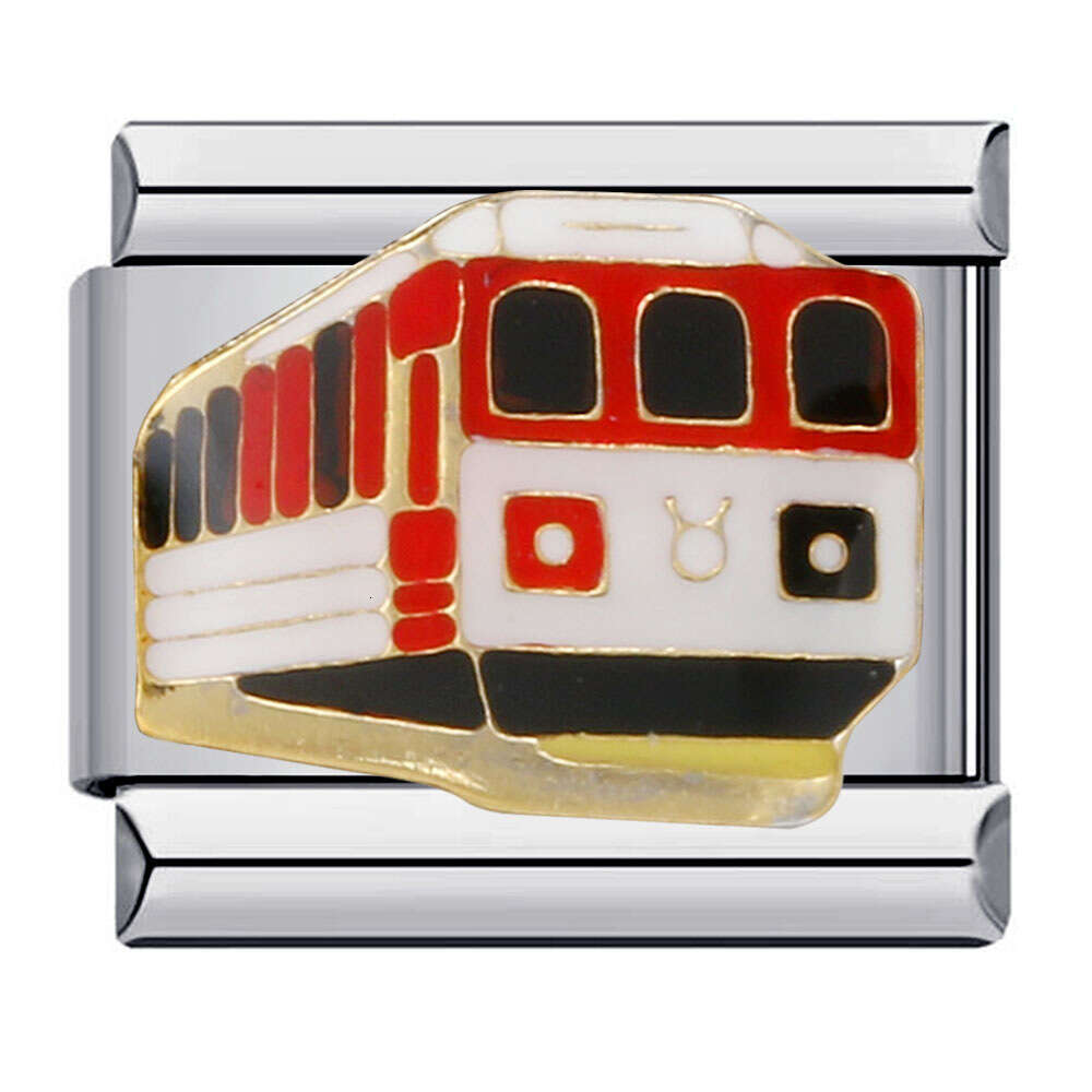New Transportation Element Bead Titanium Steel Welding Pattern Enamel DIY Bracelet Accessories Italian Charm Links Fit 9Mm Bracelet Jewelry DIY Making