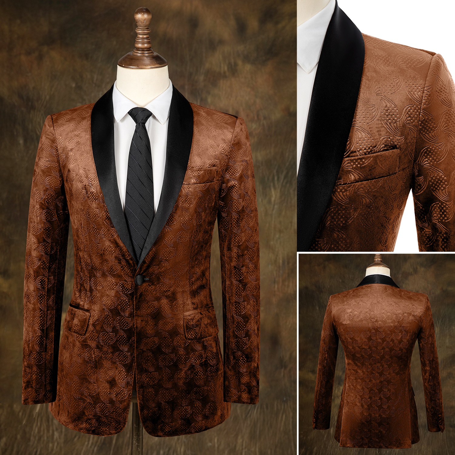 Tailored Men Wedding Tuxedos Unique Floral Pattern Groom Black Pants Suit Prom Evening Birthday Party Costume 2 Pieces