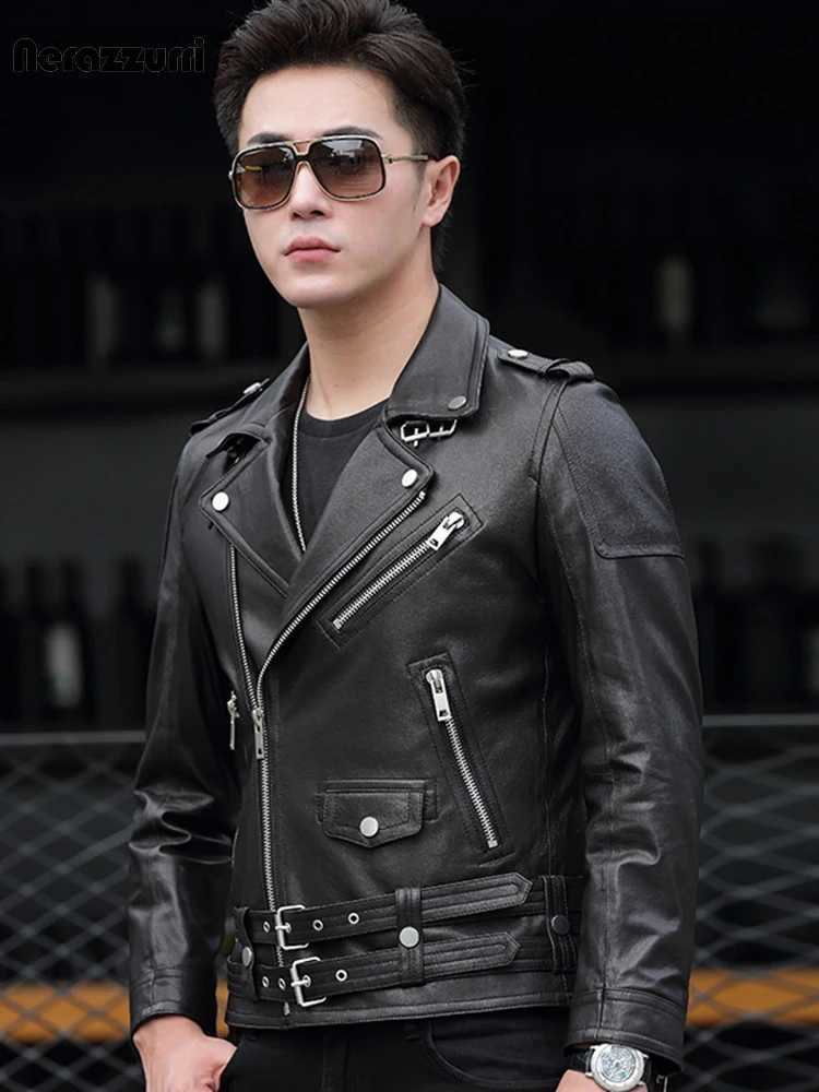 Nerazzurri Spring Autumn Cool Short Black Pu Leather Biker Motorcycle Jacket Men Zipper Long Sleeve Plus Size Luxury Clothes 5xlX240913