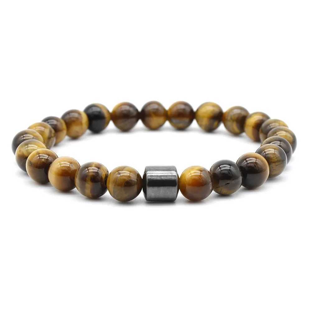 Tiger Eyes Natural Stone Beads Handmade Mens Magnetic Hematite Accessories Bracelet Boyfriend Father Gift W240913