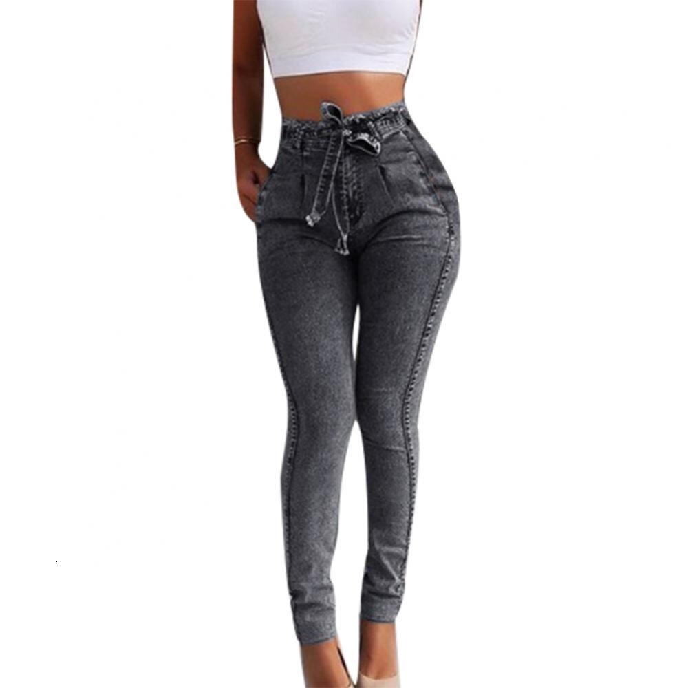 Fashion Belted High Waist Skinny Women Slim Tassel Waistband Stretch Denim Long Pencil Pants Jeans