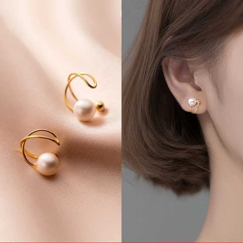 Korean Fashion Small Pearl Clip Earrings for Women Girls Vintage Golden Geometry Ear Cuff Clip Without Pierced Ear Cuff JewelryX240913