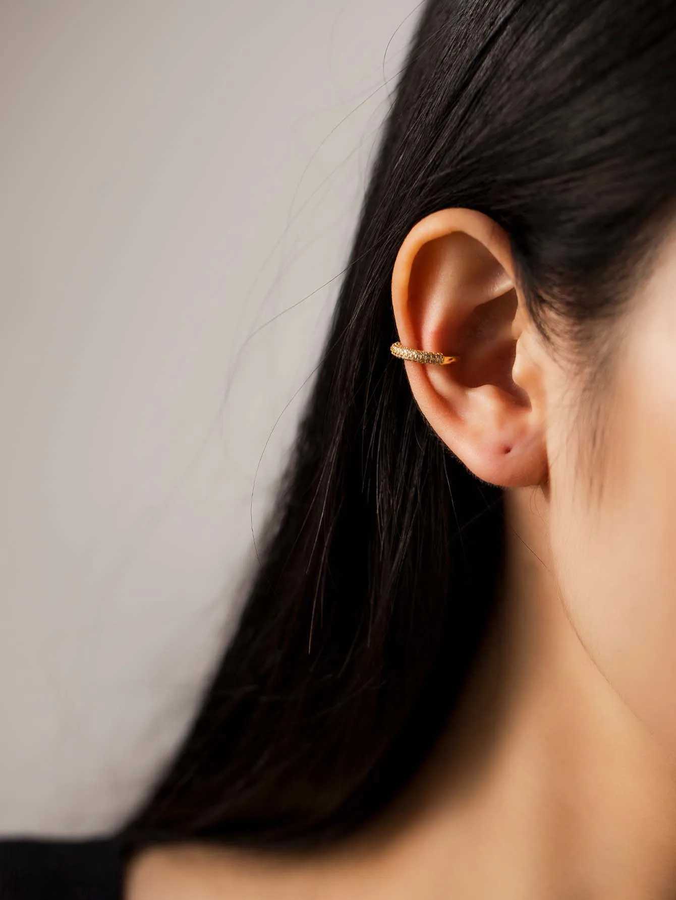 DPLAOPA 925 Sterling Silver Gold Lapse Gold Ear Cuff Piercing Clips CZ Without Piercing Clips Women Rock Punk JewelryX240913