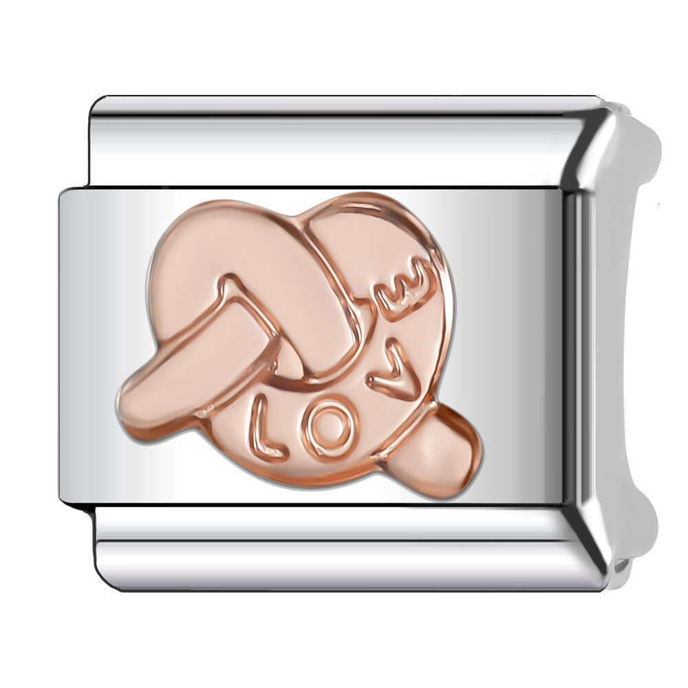 New Women's Gift Rose gold color Love Lock Bead Italian Charms Links Bangle Beads Fit 9mm Stainless Steel Bracelet Making DIY For Women Fashion J