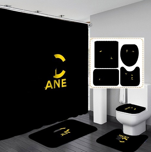 Simple Print Shower Curtains Sets High-grade Four-piece Must Suit Bathroom Anti-peeping Non-slip Deodorant Bath Toilet Mats