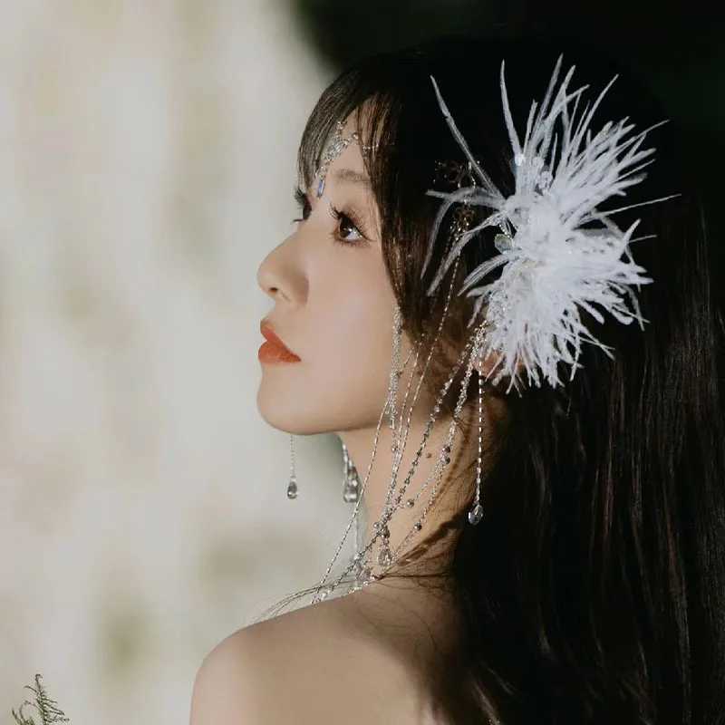 Feather Hairband Wedding Tiaras Opal White Headbands Bridal Banquet Crowns Queen Elegant Hair Jewelry For Women Fairy HeadpieceX240913