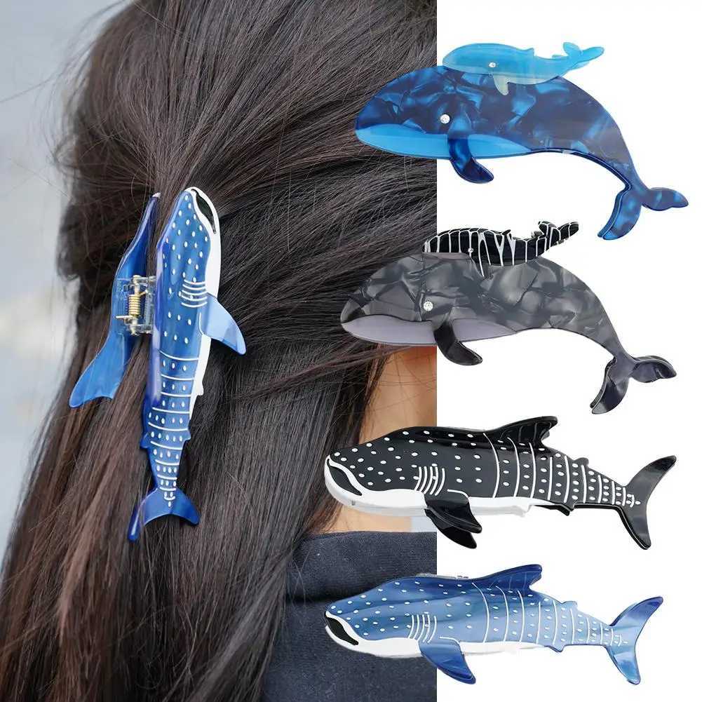 New Design Cartoon Marine Shark Hair Clips Cute Blue Whale Acetate Hair Claw Hair Tiara Accessories Vintage Jewelry GiftsX240912