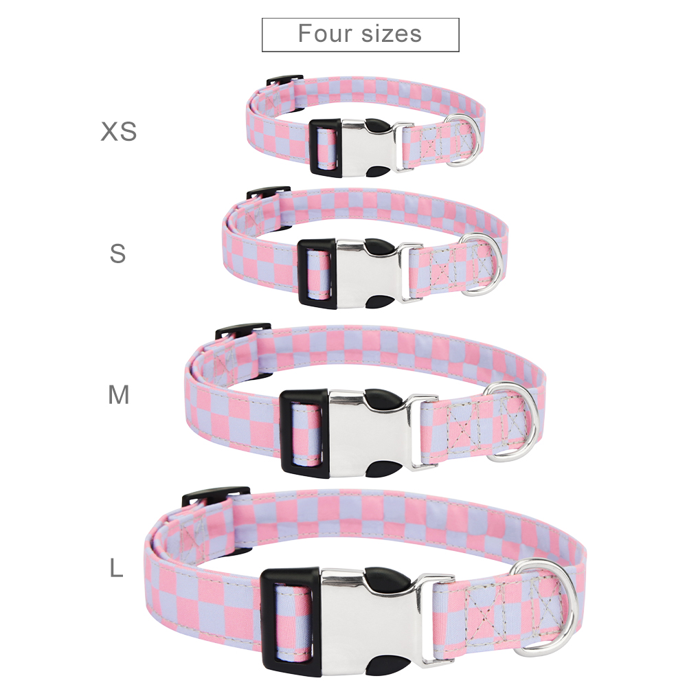 Dog Collar Adjustable Soft Comfortable for Small Medium Large Dogs Cats Outdoor Walking Running Checker Pattern Dog Accessories