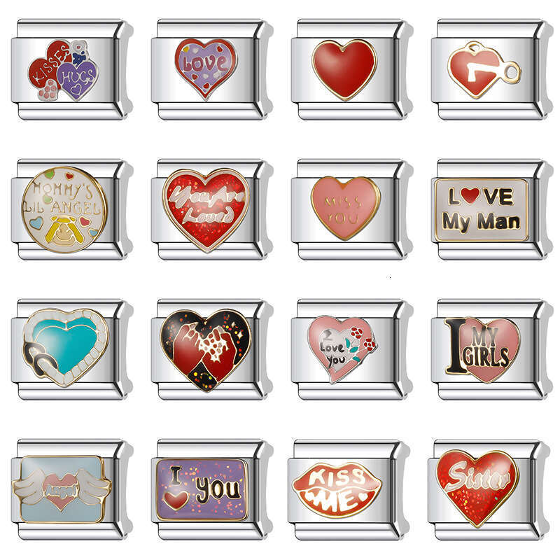 New Women's Gift Romantic red heart Bead Italian Charms Links Bangle Beads Fit 9mm Stainless Steel Bracelet Making DIY For Women Fashion Jewelry