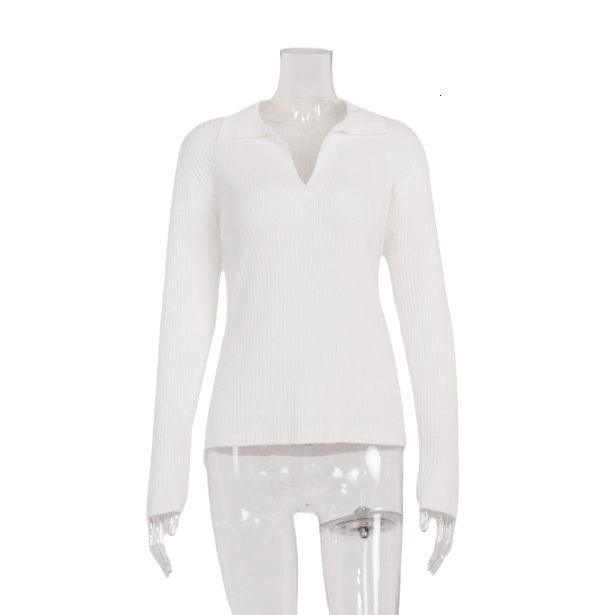 POLO collar knitted 2024 autumn and winter temperament commuting slim fit pit stripe base pullover sweater for women