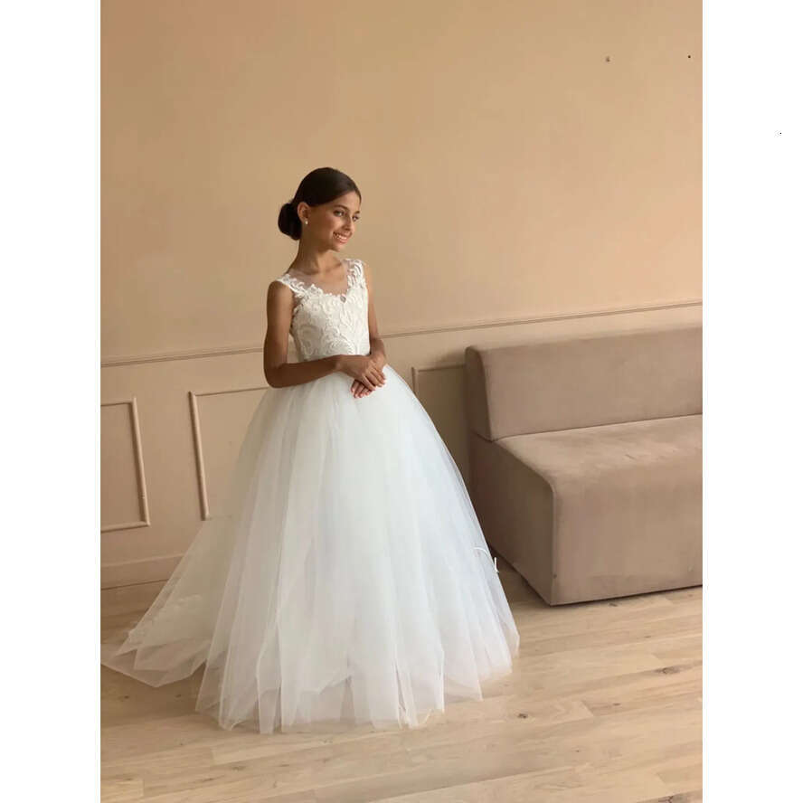 Dress Girl Boho Wer Tutu Ivory Tulle Lace Ballgown First Communion Gown Little Kid Infant Toddler Christening Baptism Junior Bridesmaid Wedding Guest