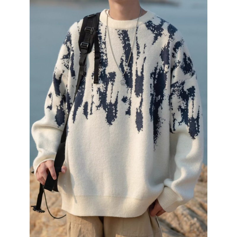 Men Sweaters Tie dye sweater for men American style loose knit sweater autumn and winter temperament new casual sweater high street Mens crew neck swe