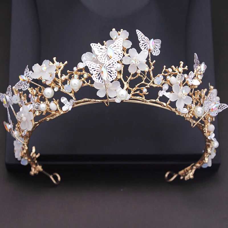 Princess Flower Wedding Crown Rhinestone imitation Pearls Butterfly Tiaras Hairband Bridal Prom Hair Jewelry Bride AccessoriesX240913