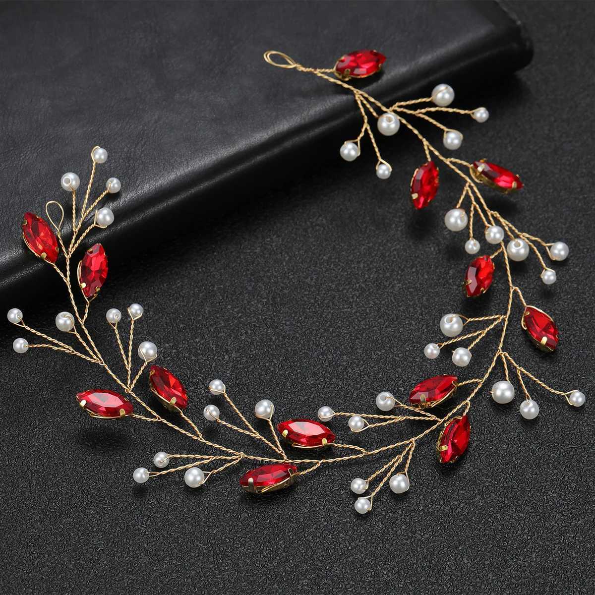 Women Emeralds Rhinestone Crystal Headband Wedding Hair Accessories Luxurious Pearl Bride Headwear Jewelry VineX240913