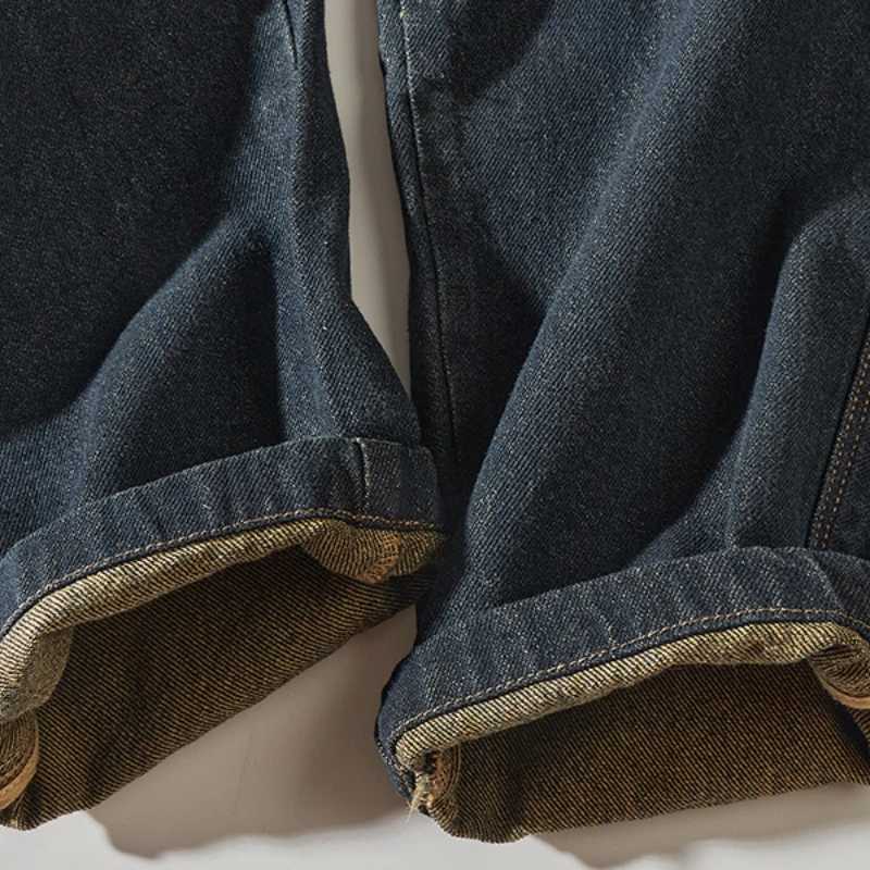 Retro work jeans in autumn mens loose multi-bag straight trousers M240912