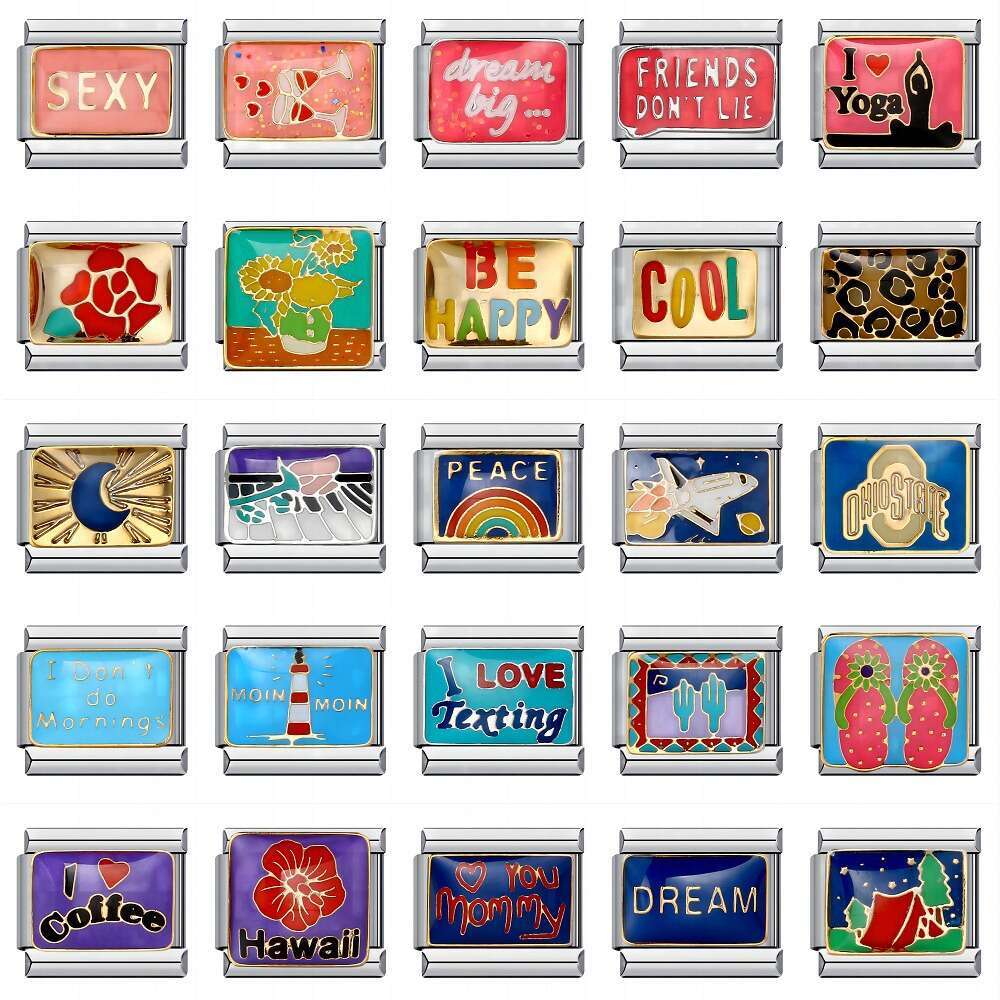 New Welding Enamel Mysterious Purple DIY Beads Bracelet Italian Charm Links Stainless Steel Fit 9mm Bracelet Jewelry DIY Making Gifts