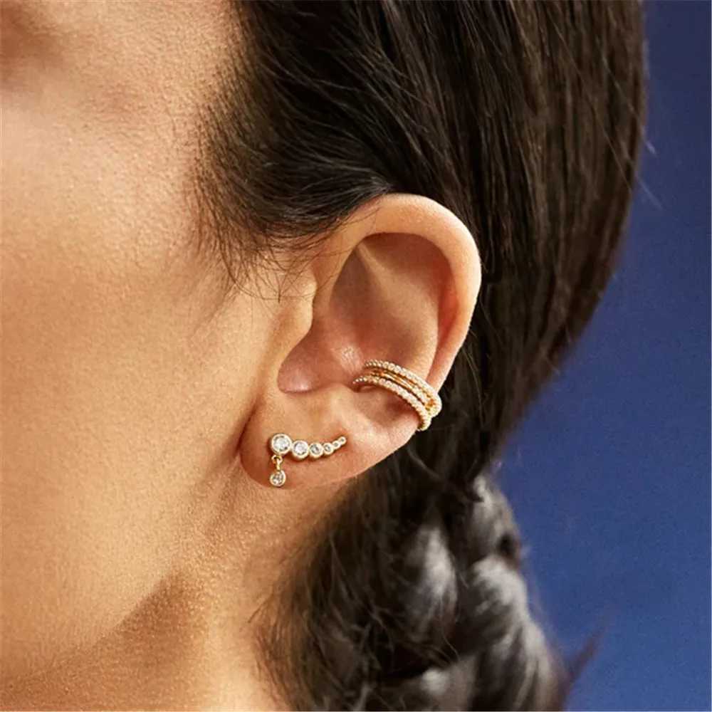BOAKO S925 Sterling Silver Irregular Single Row Zircon Pendant Ear Clip Earrings For Women Men Simple Ear Cuff Party JewelryX240913