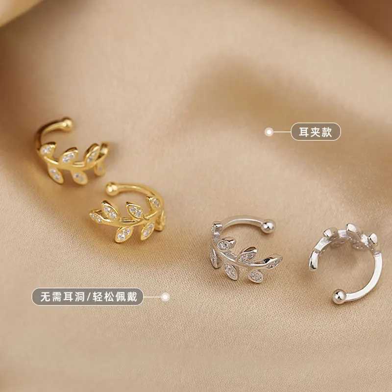 925 Sterling Silver Ear Cuff For Women Zircon Clip On Earrings Gold earcuff Without Piercing leaf Earrings JewelryX240913