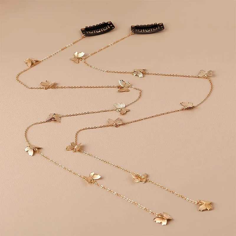 Women Fashion Metal Braided Hair Chain Gold Color Butterfly Hair Chain Girl Long Tassels Hairpin Hair Accessories DecorX240913