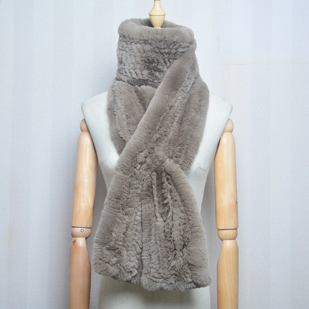 Long Style Lady Knit Real Genuine Rex Rabbit Fur Scarf Winter Knitted Rex Rabbit Fur Scarves Women Rex Rabbit Fur Neck Warmer 240910