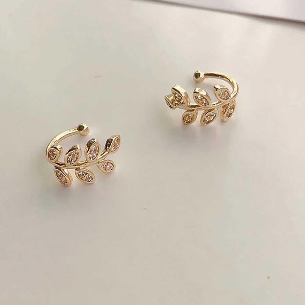 Ear Cuff Clip on Earring Sfake Piercing Gold Color Shiny Leaves Cristal Korean Fashion Luxury Designer Jewelry Accessories WomenX240913