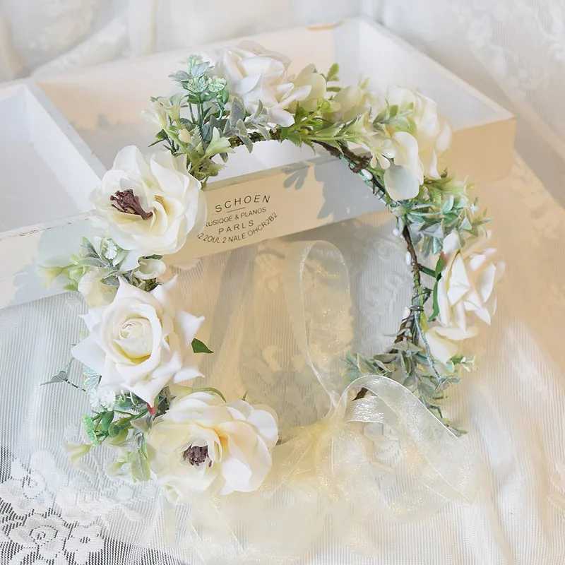 White Flower Wreath Wedding Garland Hairband Crown Tiara Floral Bride Seaside Hair Accessories Popular Hair Decoration OrnamentsX240913