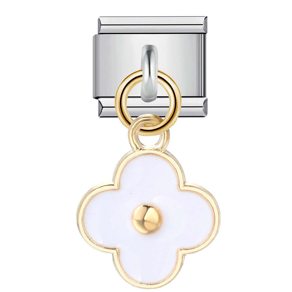 Single Sier Bottom Wer Pendant Beads Gold Plated Enamel DIY Hook Bracelet Italian Charm Links Stainless Steel Fit 9mm Bracelet Jewelry DIY Making Gift