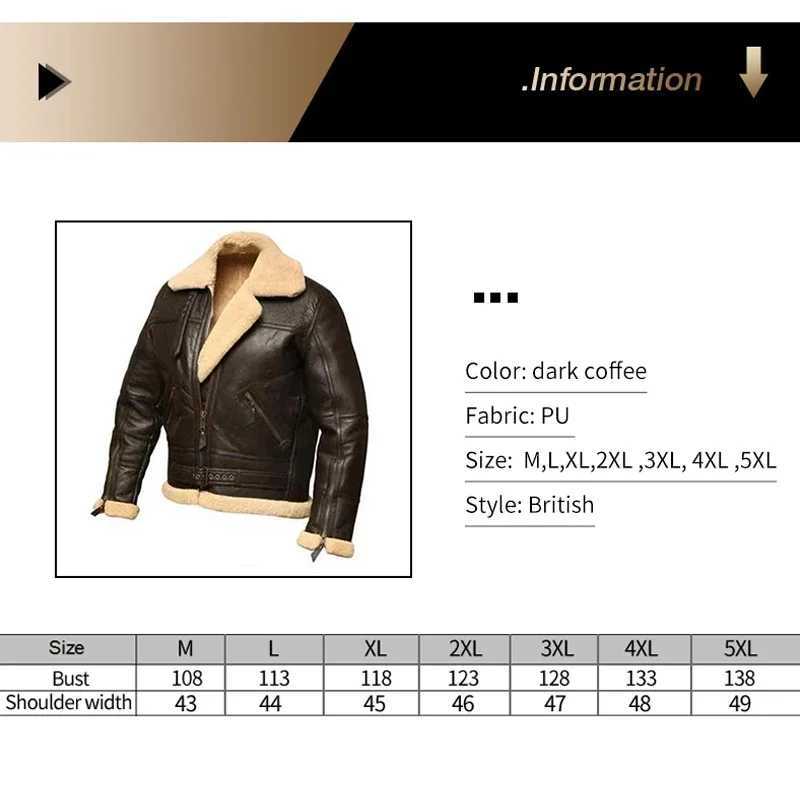 2023 Fashion PU Jacket Bomber-Coat Motorcycle Faux-Sheepskin Winter Men New Turn-Down Thick Collar Casual Coats Streetwear MaleX240913