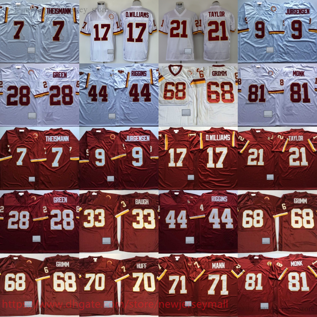 Custom S-6XL 1986 Throwback Football 17 Doug Williams Jersey Vintage 21 Sean Taylor 28 Darrell Green 44 John Riggins 7 Joe Theismann Russ Grimm Sonny Jurgensen Sam Huff