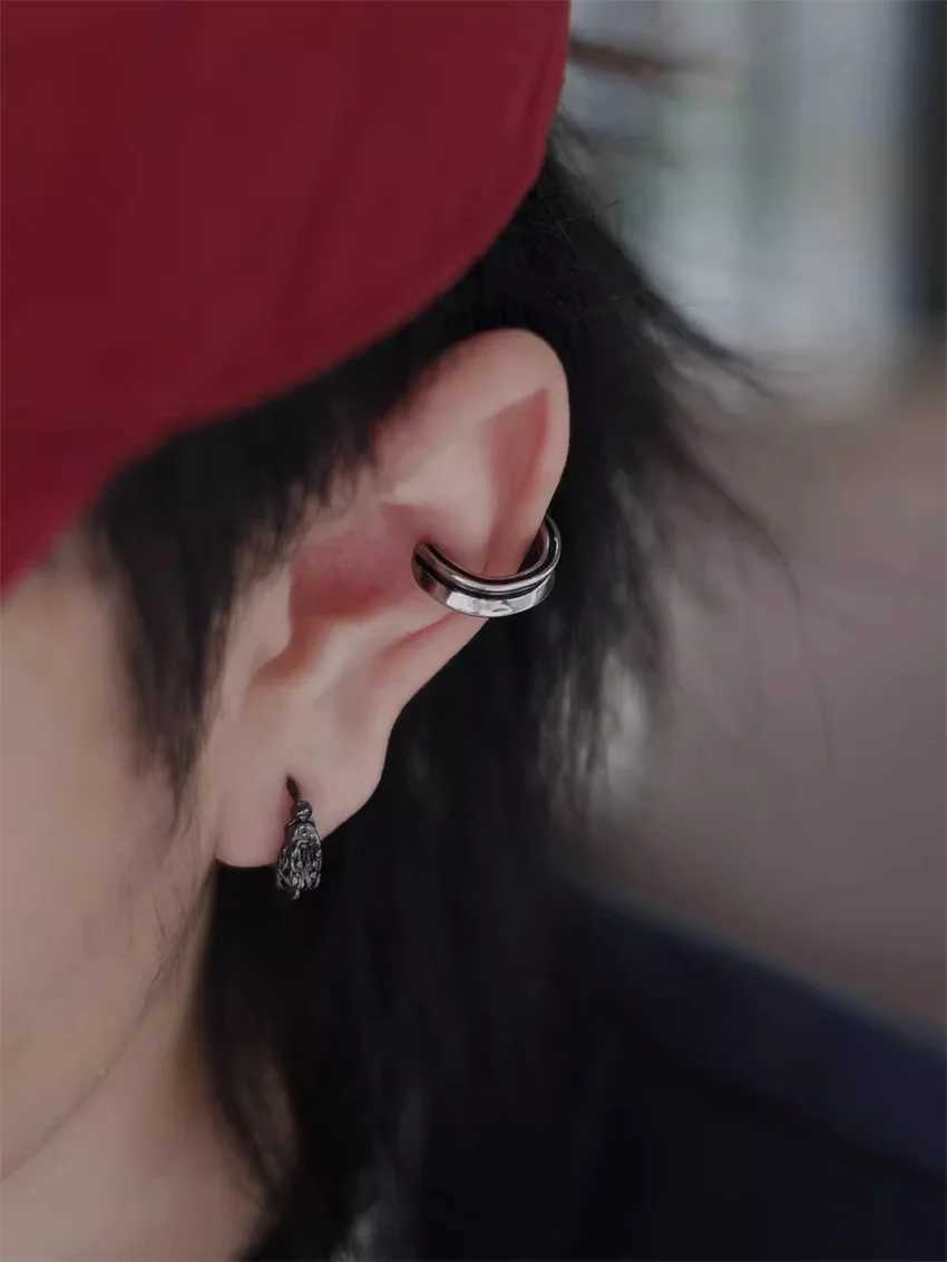 Streamline Side Drop Glaze Ear Bone Clip with Trendy Hip-Hop Open Ear Clip Without Ear Hole Fashionable Charm for Men and WomenX240913