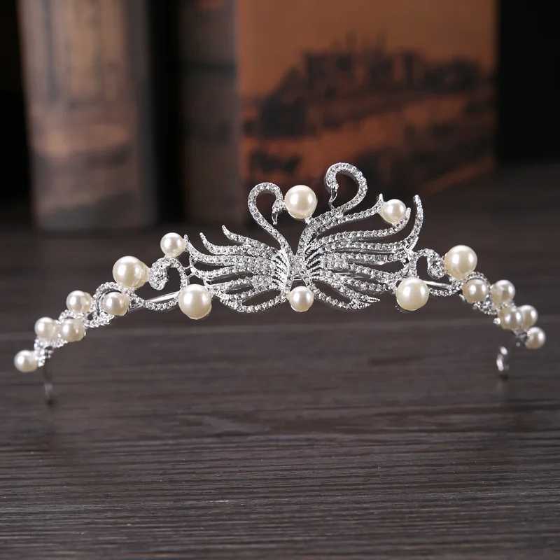 Women Simulation Pearl Fashion Tiaras Crown Bridal Wedding Elegant Dress Headpieces Ladies Swan Metal Hairband Hair JewelryX240913