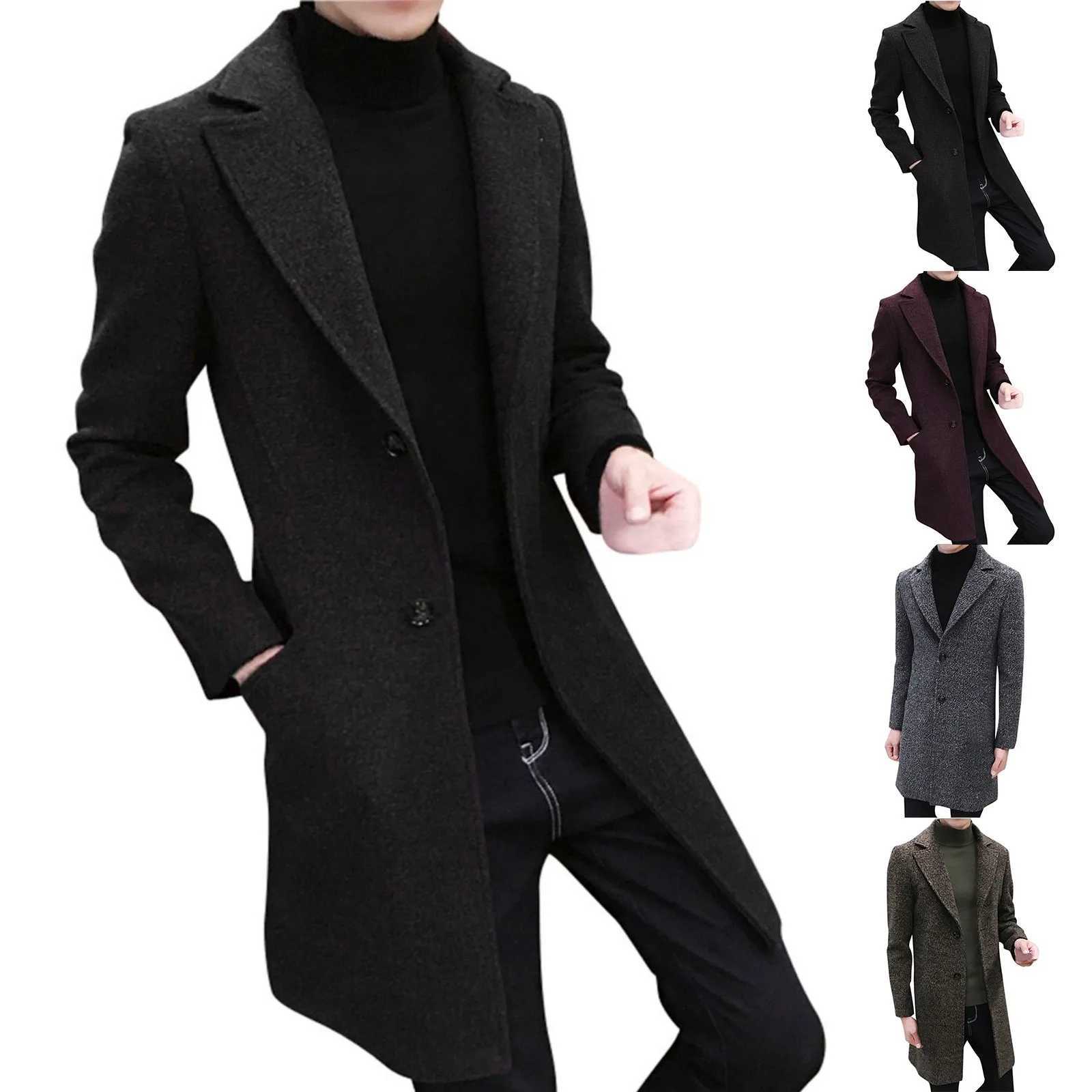 Autumn Winter Mens Casual Trench Fashion Middle Long Jacket Slim Long Sleeve Coat Male Cotton Warm Temperament Windbreaker Y240913