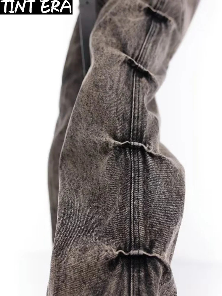 Y2K Wide Leg Jeans Men Pleated Vintage Fashion Micro Flared Denim Pants High Street Bootcut Trousers Male Stack 240912