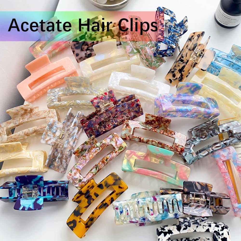 10cm Length Large Acetate Hair Clip Back Head Hairpin French Retro Mermaid Color Hair Claw Headdress Hairpin FemaleX240912