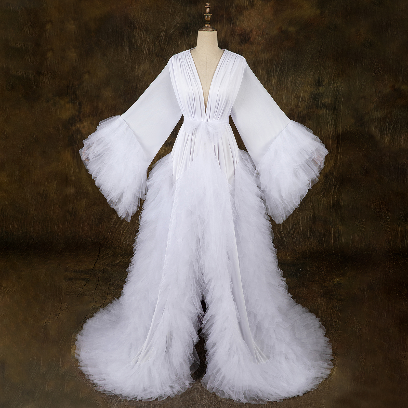 Classic Wedding Robe Bridal Ruffle Long Sleeveless Wraps Bride Morning Robe Pregnant Robes for Photo Shoot Custom Made