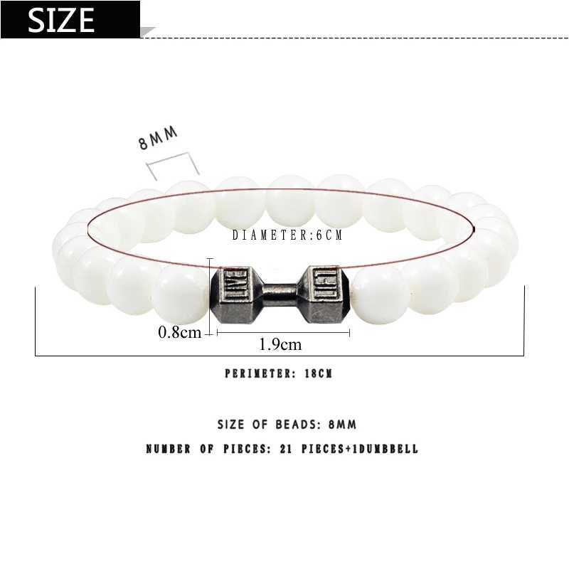 3 pure white ripple natural stone bracelets suitable for female charm beads handmade for men elastic rope bracelets dumbbell bracelets W240913
