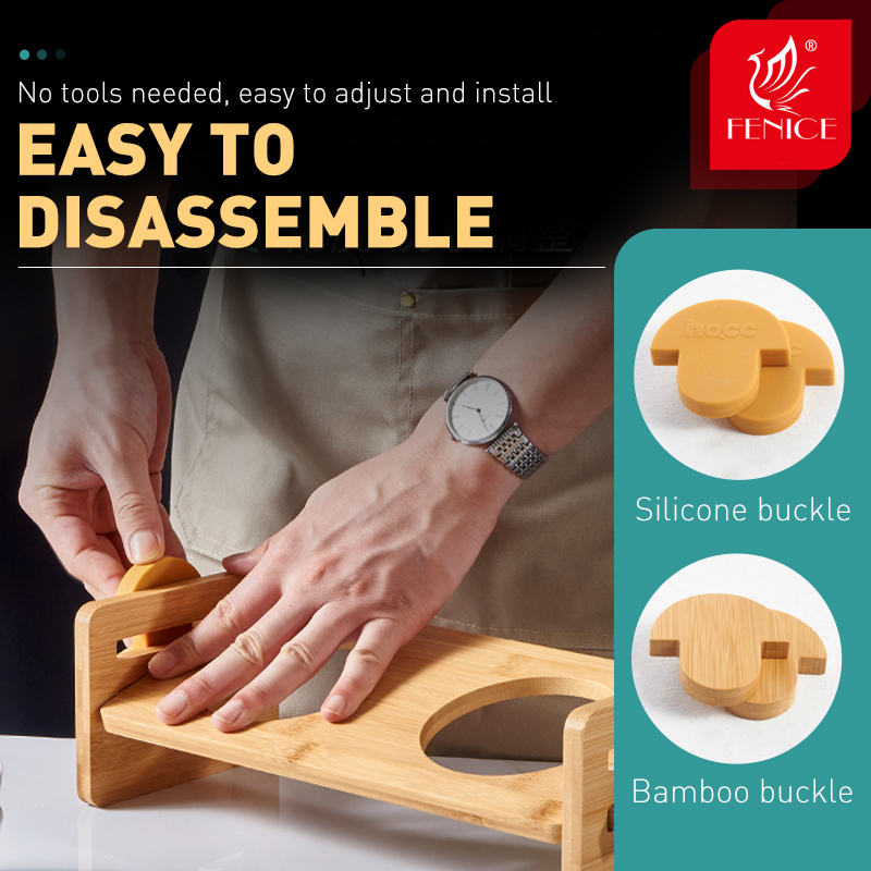 Fenice Cat Raised Bowl for Cats and Small Dog Adjustable Elevated Bamboo Stand Cats Food and Water Drinker Ceramic Bowls