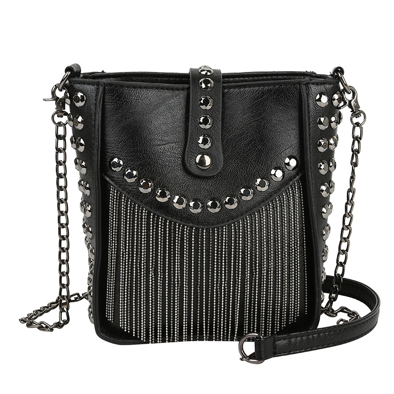 Free Shipping Cross Body Fashion Korean Women Vintage Black Phone PU Leather Crossbody Tassel Shoulder Bag Designer Bag Luxury Bag Tote Bag